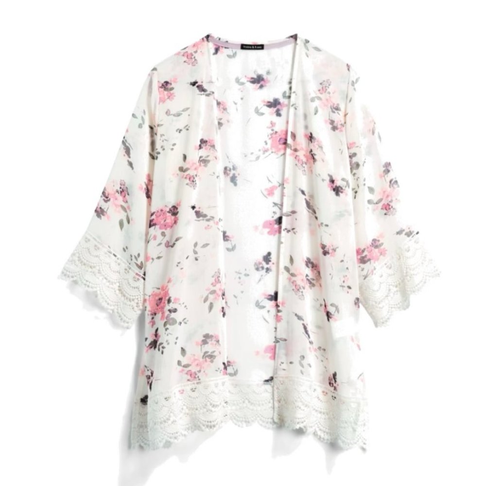 Laria Crochet Trim Open Front Woven